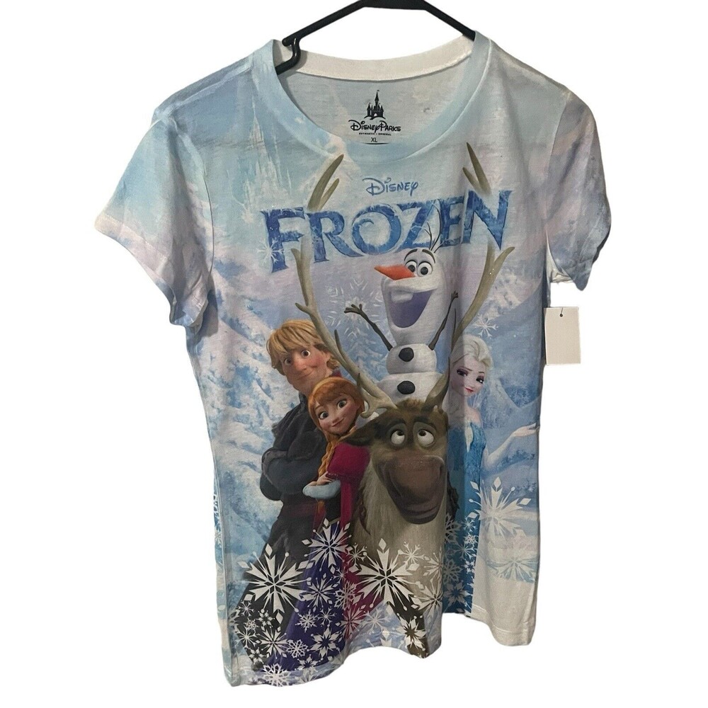 DISNEY PARKS FROZEN ELSA ANA OLAF BLUE KIDS SHIRT SIZE XL 14-16 NEW RARE